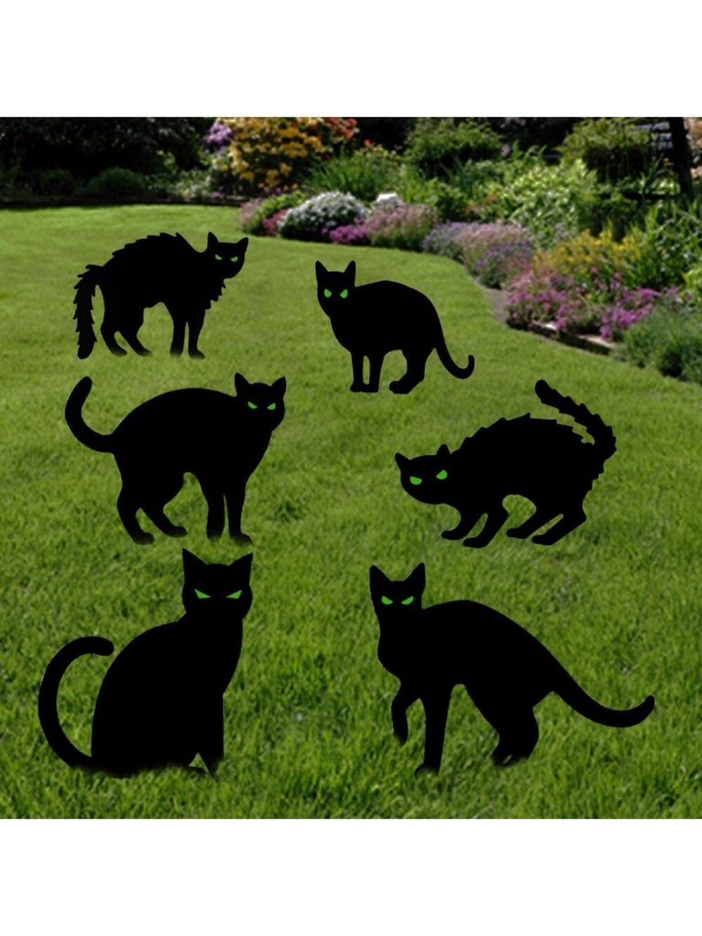 6 Pack Halloween Black Cat Yard Signs with Stakes - Scary Outdoor Decor for Lawn